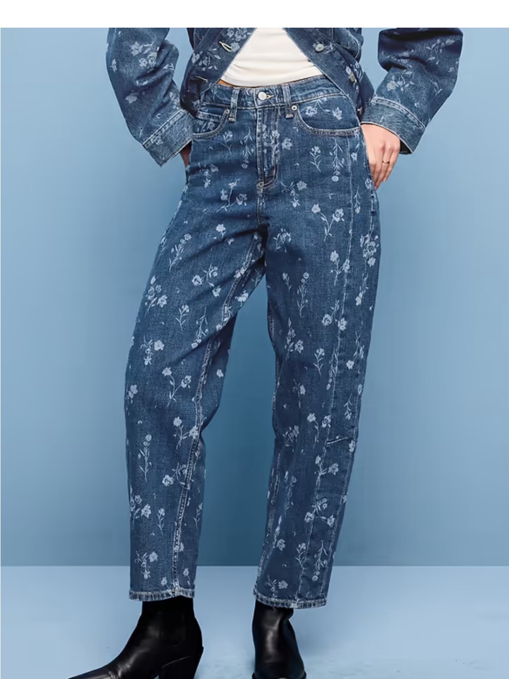 Old Navy Blue Floral Baggy Barrel Jeans